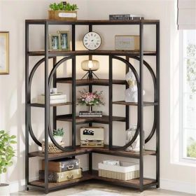 67-inch Tall Modern Industrial Metal Wood Corner Bookcase 67-inch Tall Modern Industrial Metal Wood Corner Bookcase