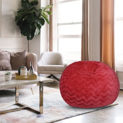 Faux Fur Bean Bag Chair, Red-5ft Cozy and Stretchable Fabric Lounger for Children and Adults with Easy-Clean Cover Faux Fur Bean Bag Chair, Red-5ft Cozy and Stretchable Fabric Lounger for Children and Adults with Easy-Clean Cover
