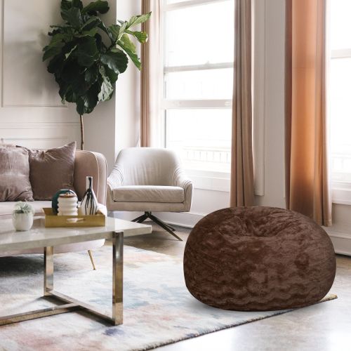 Faux Fur Bean Bag Chair, Brown-3ft Cozy and Stretchable Fabric Lounger for Children and Adults with Easy-Clean Cover Faux Fur Bean Bag Chair, Brown-3ft Cozy and Stretchable Fabric Lounger for Children and Adults with Easy-Clean Cover